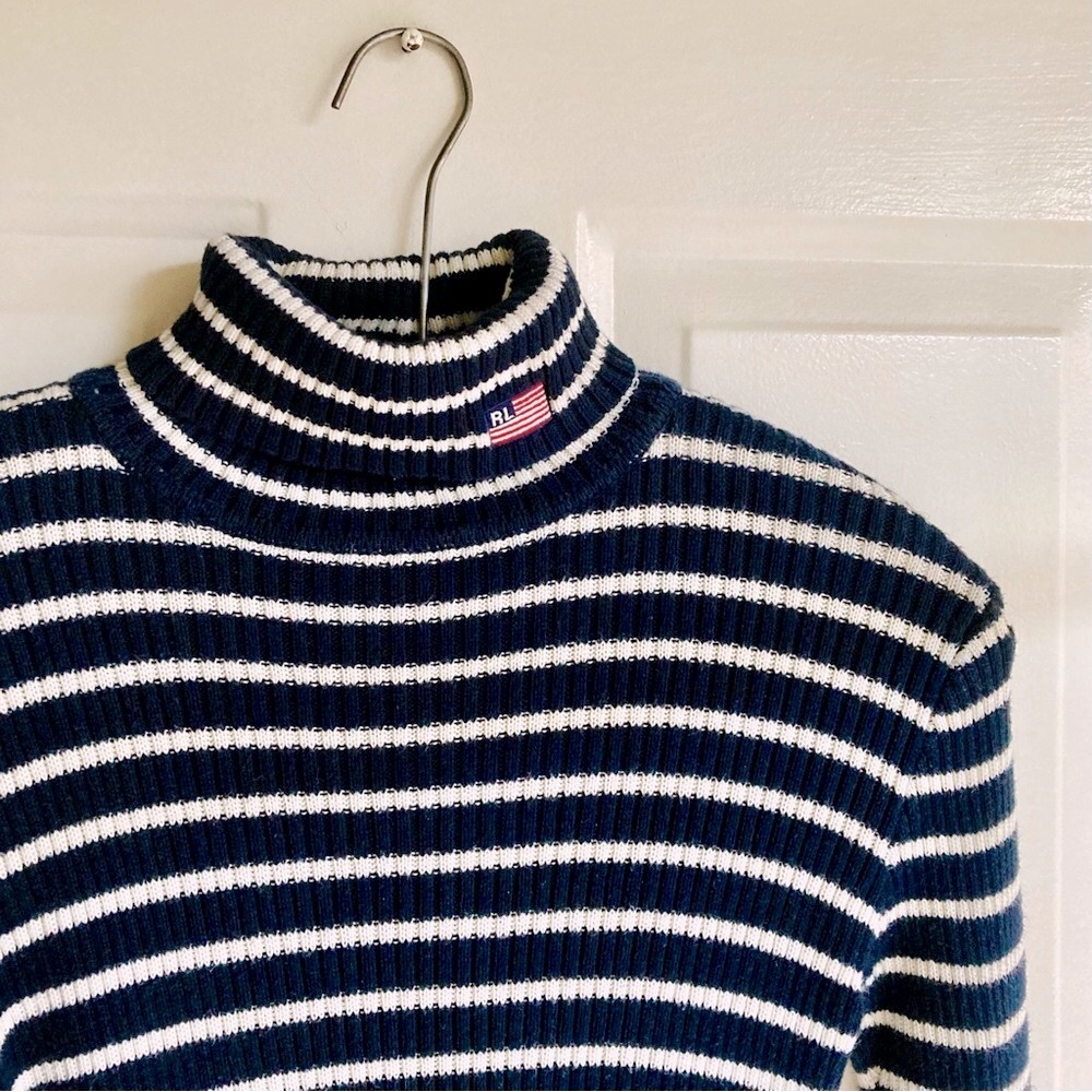 Polo by Ralph Lauren ❉ Navy & White Striped Ribbed Turtleneck Size P XXS Petite